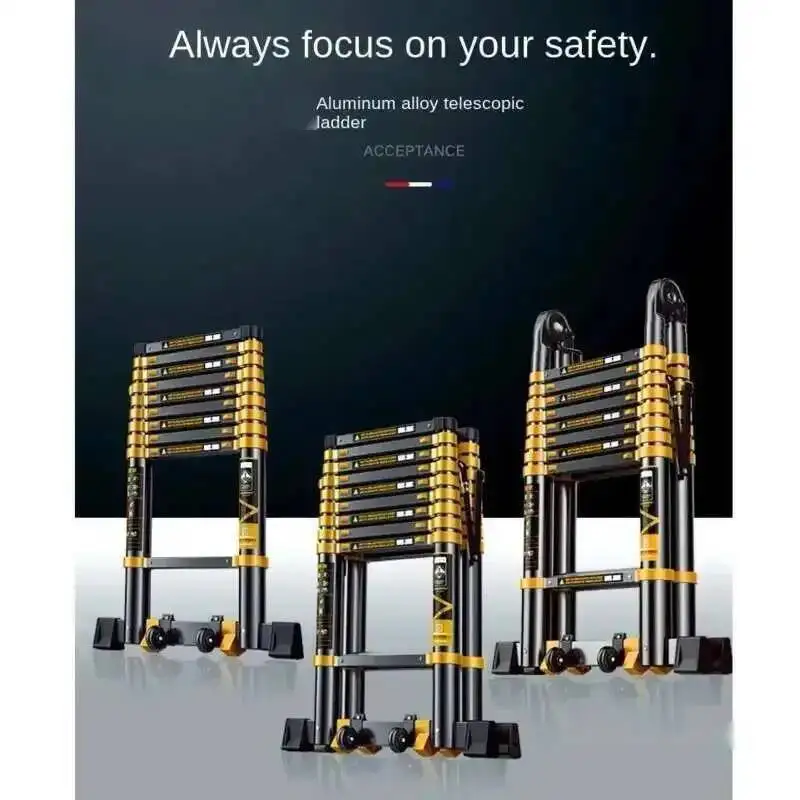 Modern aluminum alloy telescopic ladder for household furniture, portable multifunctional folding home straight ladder