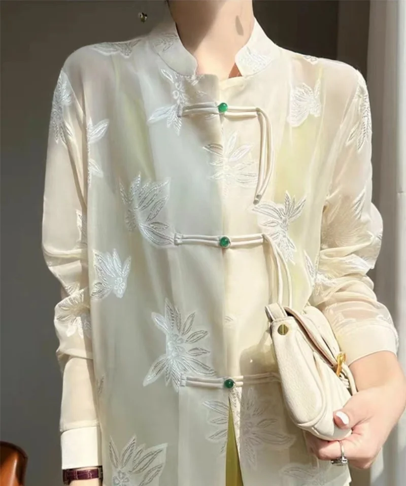 

Jackets Spring and Summer new Sunscreen Coat Women's Long Sleeve Thin Cheongsam Collar Shirt Chinese Style Temperament Coat