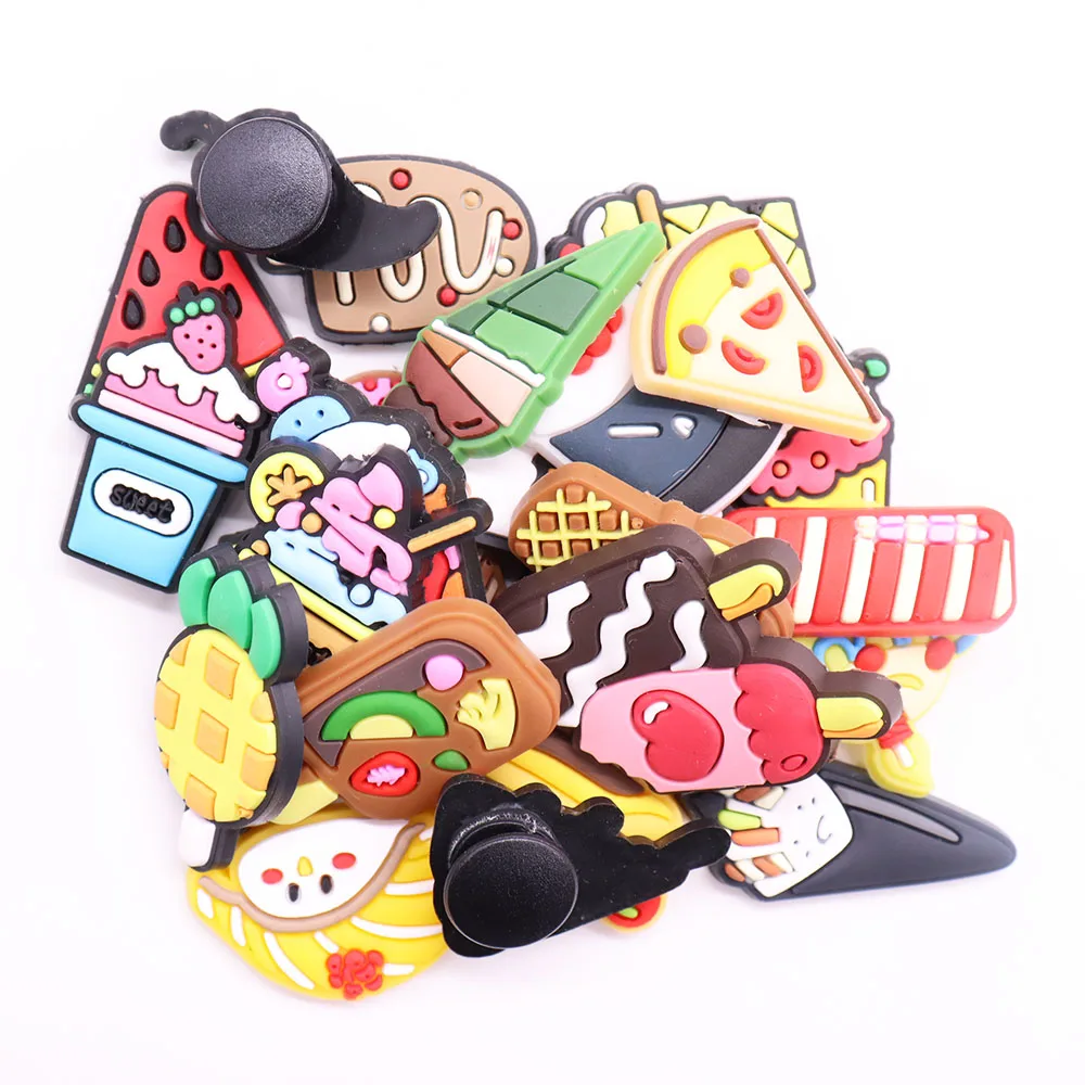 Wholesale 50pcs Shoe Charms Ice Cream Donut Hot Dog Cake Sushi Accessories PVC Kids Shoe Buckle Fit Wristbands Birthday Present