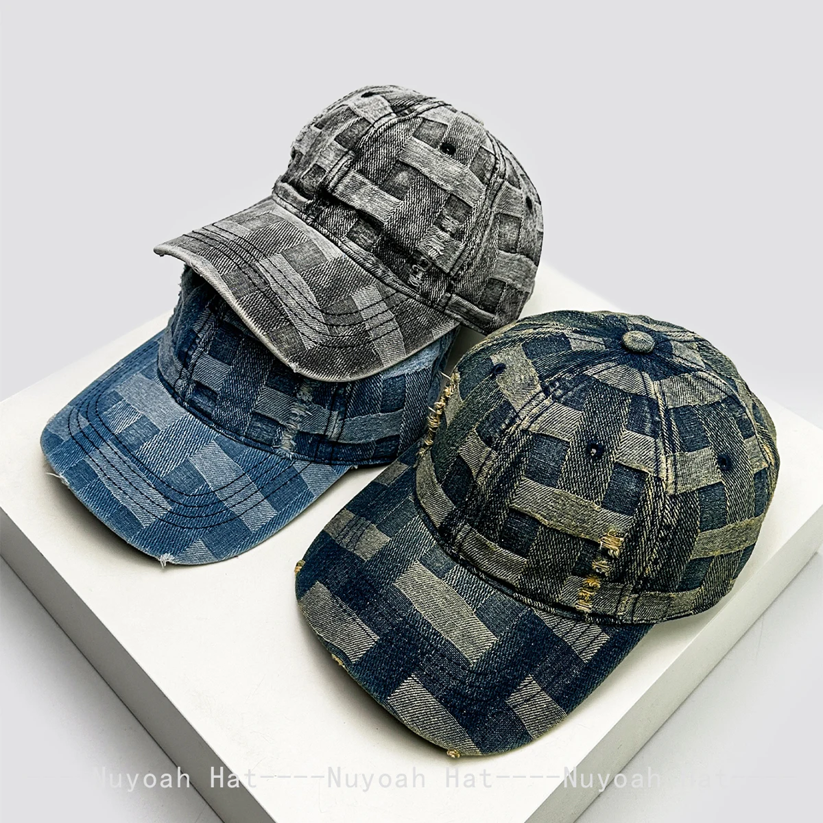 

New Men Women Cowboy Plaid Broken Style Baseball Hats Sunshade Retro Versatile Distress Peaked Caps Personal Fashion Outdoor ins