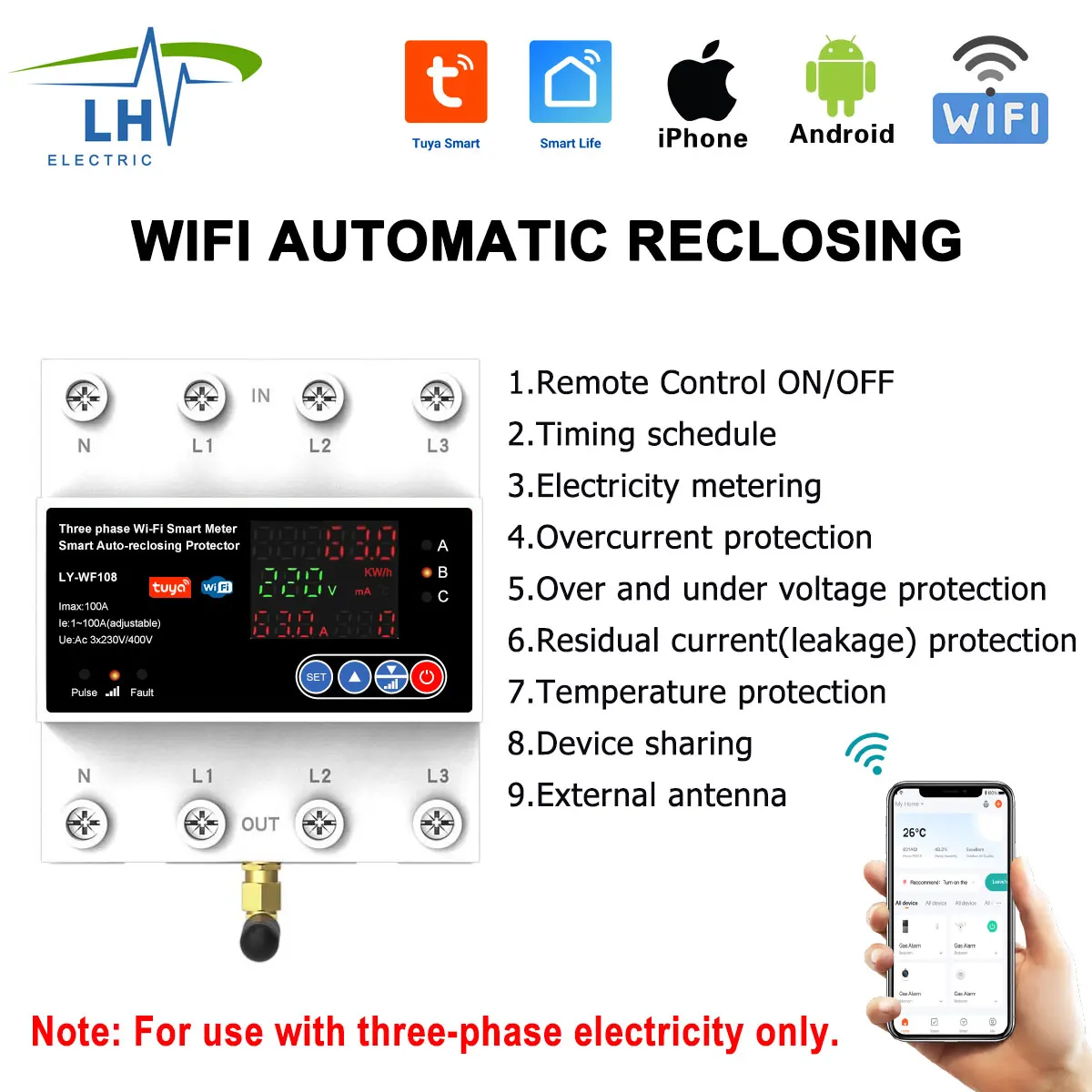 

4P 100A Tuya WiFi Three Phase Smart Life Auto-Reclosing Over Under Voltage Protector Smart Meter Timer Switch Circuit Breaker