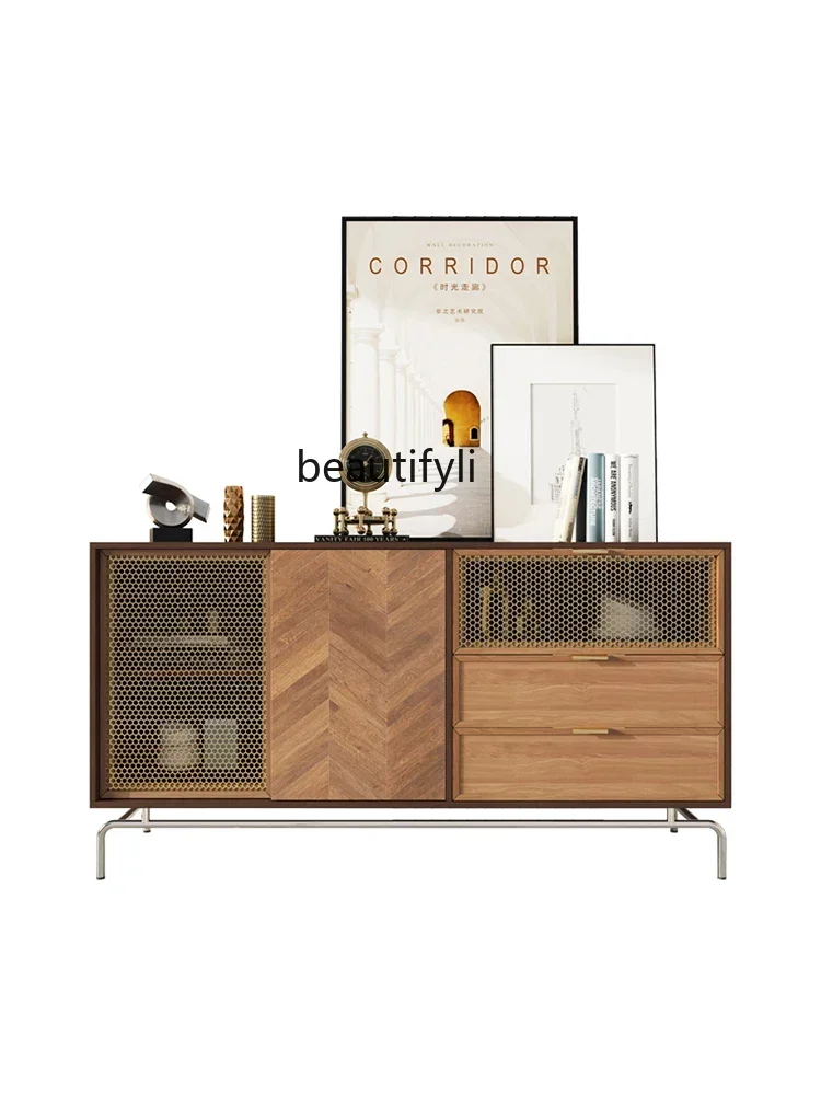 DD132 Light Luxury Solid Wood Entrance Cabinet Home Storage Cabinet Living Room Italian Retro Sideboard Storage Cabinet