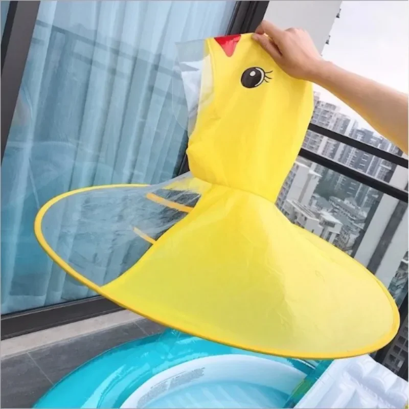 

Cute Raincoat Cartoon Duck Kids Rain Coat UFO Children Umbrella Hat Magical Hands Free Tops Boys And Girls Windproof Rainwear