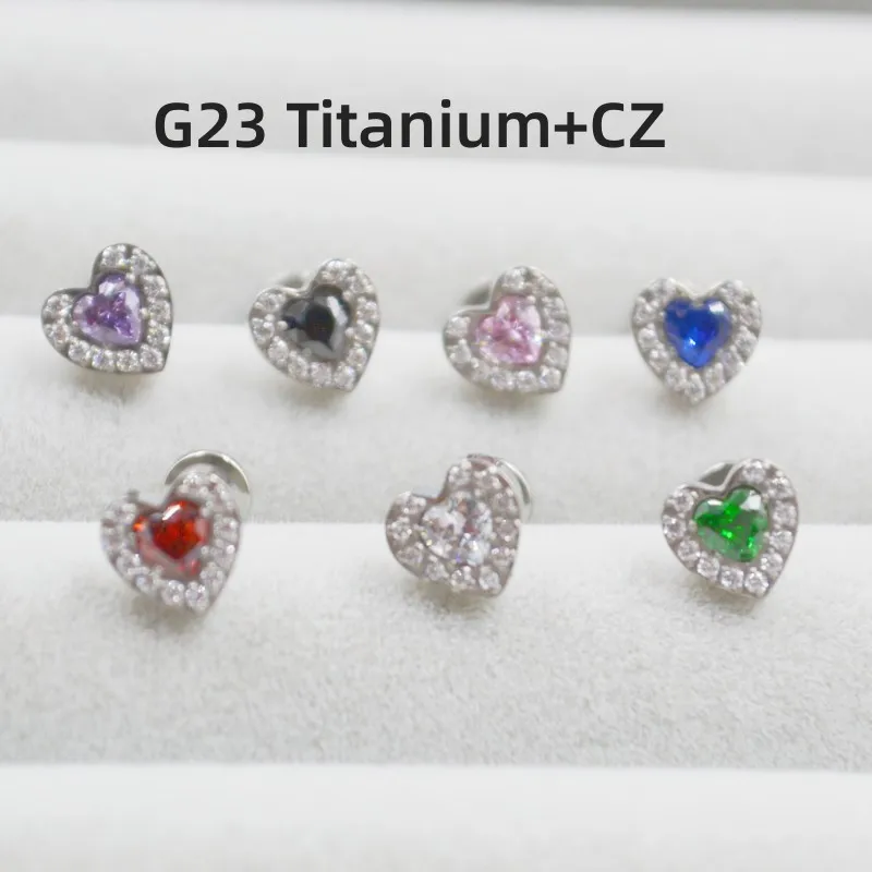 

10pcs G23 ASTM F136 Titanium Heart CZ Gem Lip Labret Ring Bar Ear Cartilage Helix Rook Tragus Studs 16G Body Piercing Jewelry