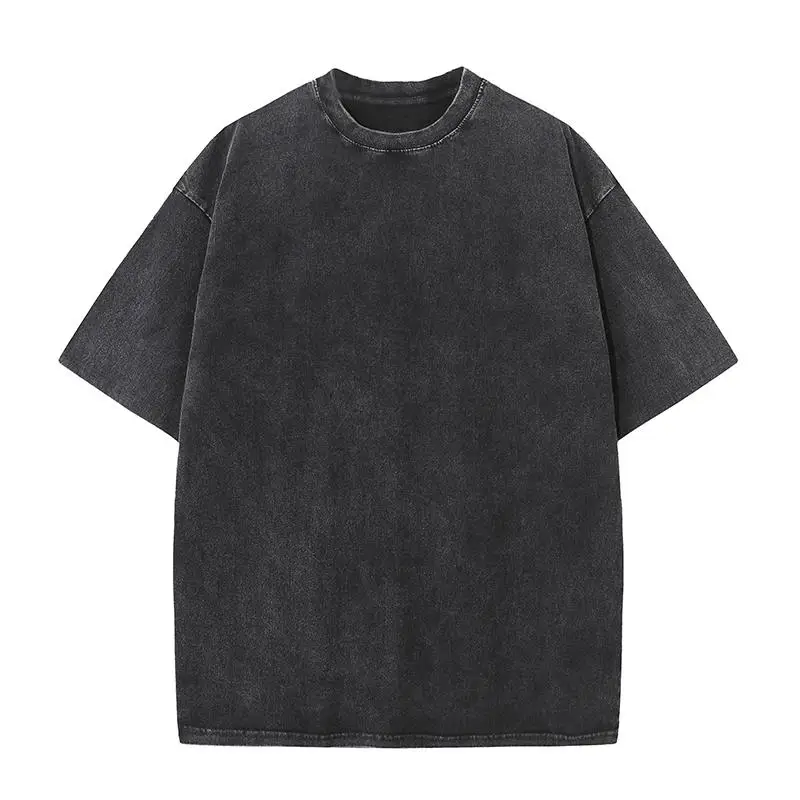 

2025 Summer New 230G Heavy duty Pure Cotton Men's Washed Vintage T-shirt Loose Street Hip Hop Style Short Sleeve Top Unisex Larg