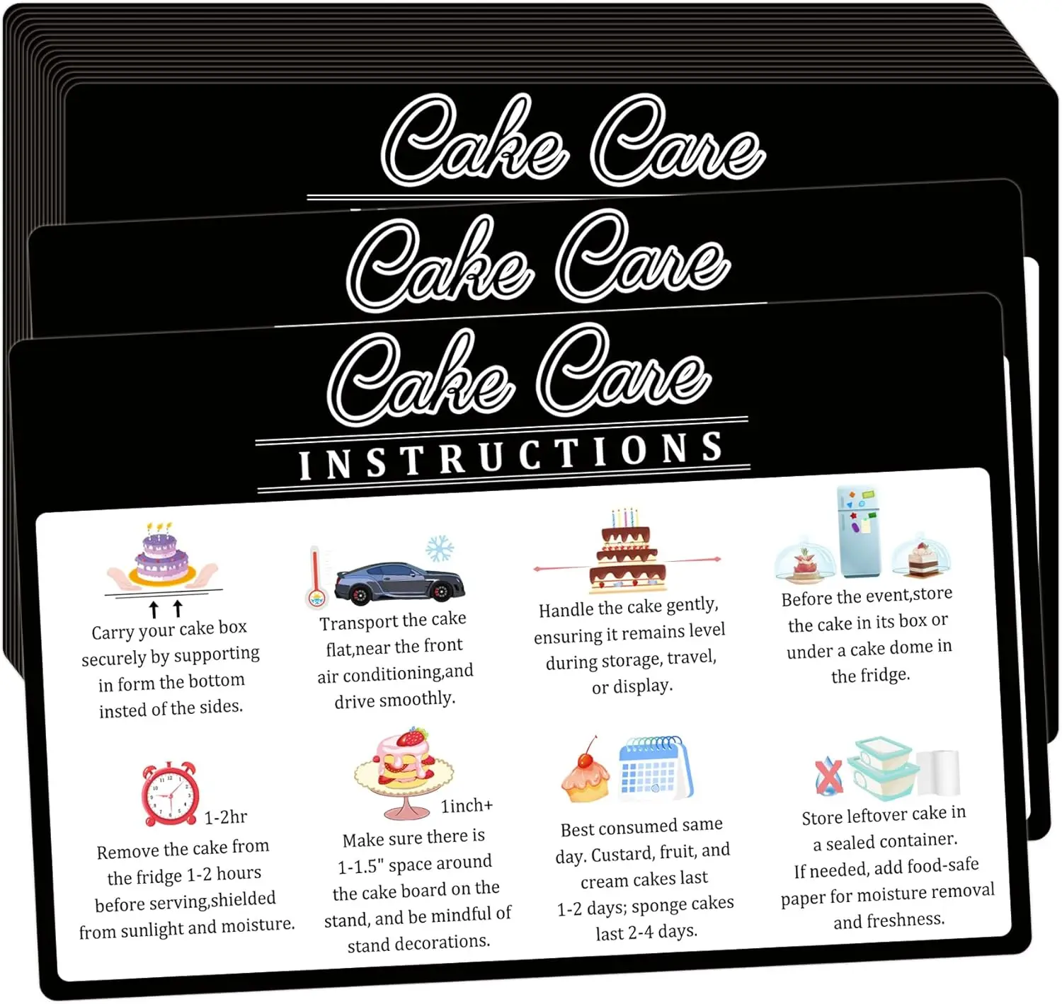 Cake Care Instruction Card How to Properly Carry and Store Your Cake Aftercare Card 4x6Inch Customer Direction Cards 50Pcs