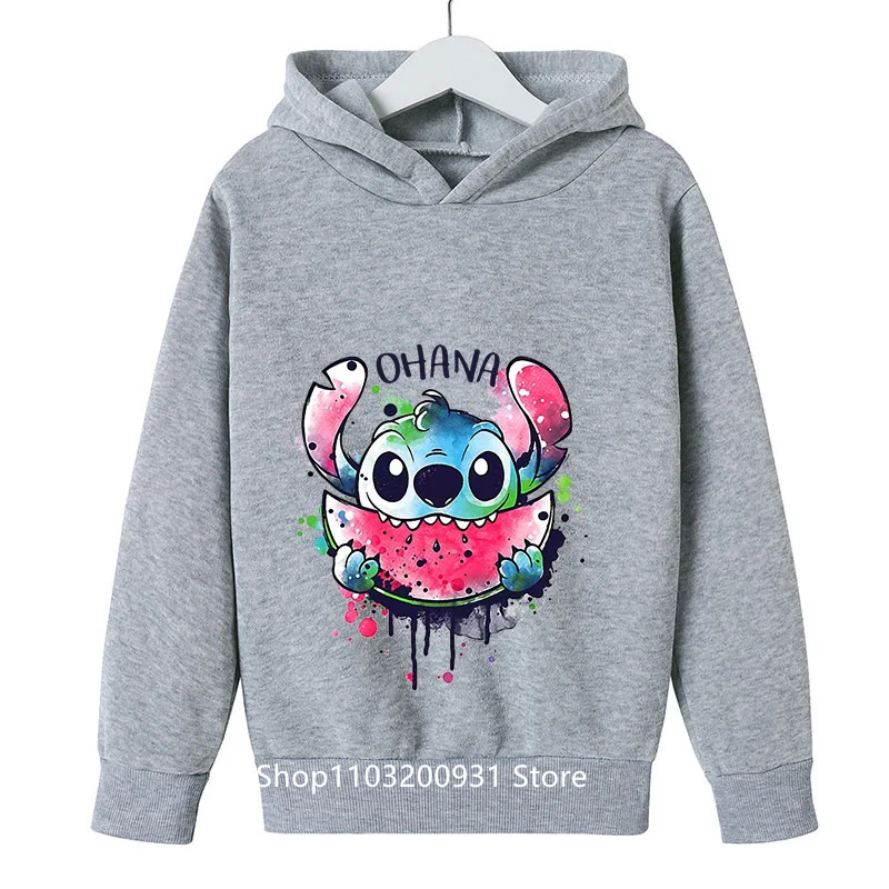 New Kawaii Stitch Hoodie Girls Spring Autumn Fashion Children Pullover Long Sleeves Kids Sweatshirts Printing Boys Girls Tops