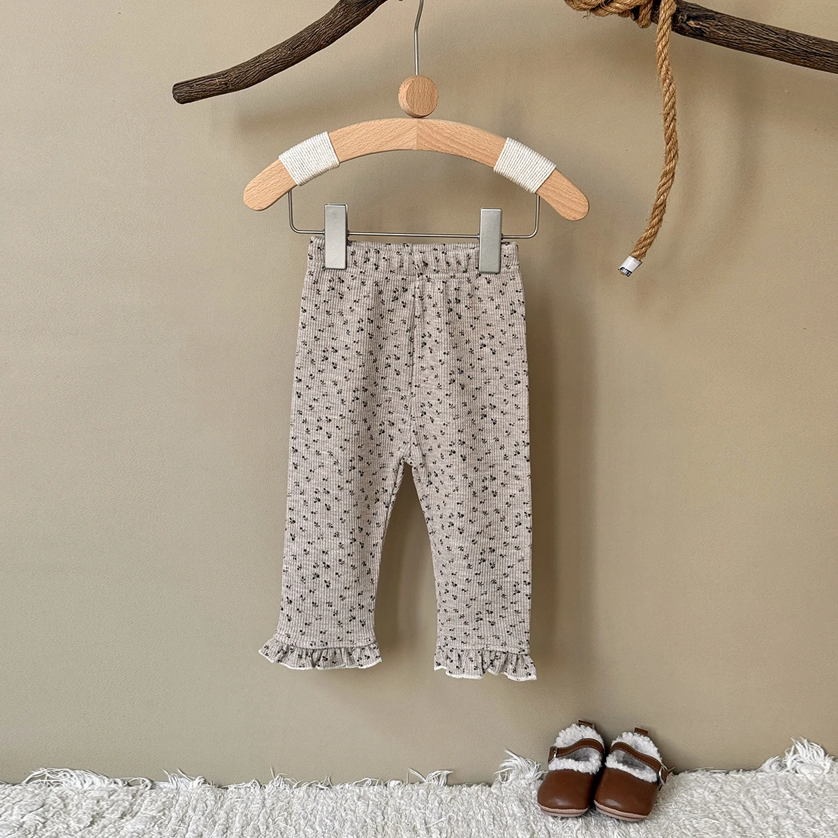 خريف وشتاء جديد الأطفال أفخم الفتيات سميكة الطفل الباردة منع الدافئة الدانتيل حافة صغيرة الأزهار طباعة السراويل #2