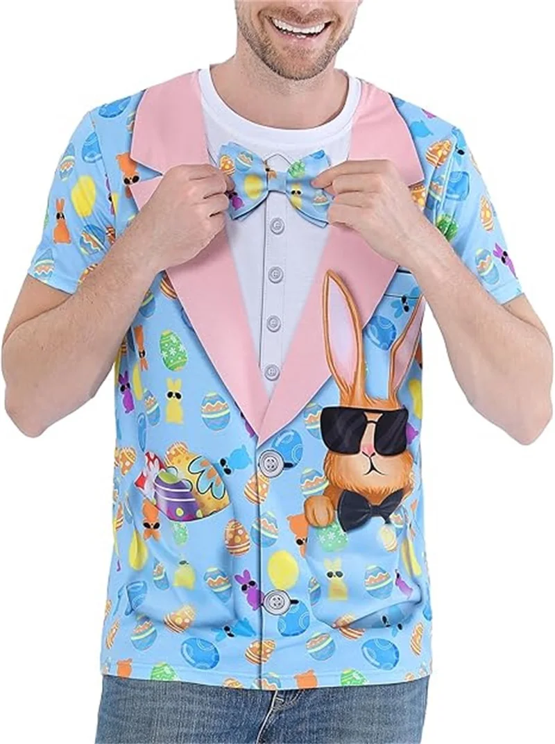 3D Print Funny Tuxedo Pattern T-Shirts for Men Summer Short Sleeve Crew Neck Party Tux Tee Top Men's Easter T-shirts Street Wear