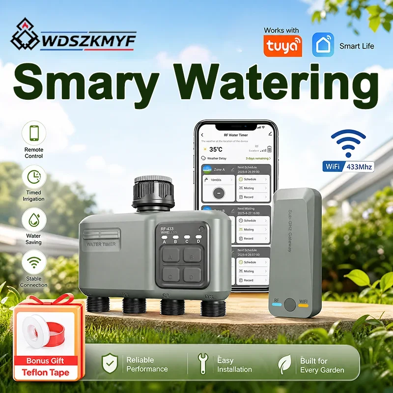 Plant Self Watering System 4 Outlet WiFi Smart Timer Automatic Irrigation Equipment Programmable Waterproof Garden Sprinkler