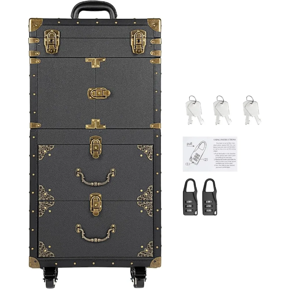 

Запираемый чехол для макияжа на колесиках, косметический чехол на колесах, дорожная сумка для парикмахера с держателем для фена, ящик для инструментов для салона