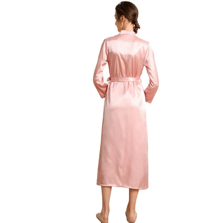 Pyjama en soie simulée pour femme, chemise de nuit longue à revers, pyjama sexy, peignoirs, vêtements de détente