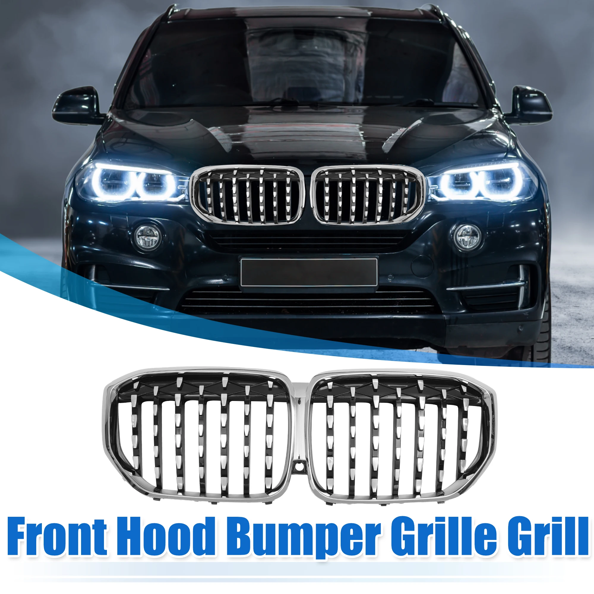 UXCELL Front Hood Bumper Grille Grill for BMW x5 G05 2018 2019 2020 2021 2022 2023 51137454888/51137454890 Silver Tone