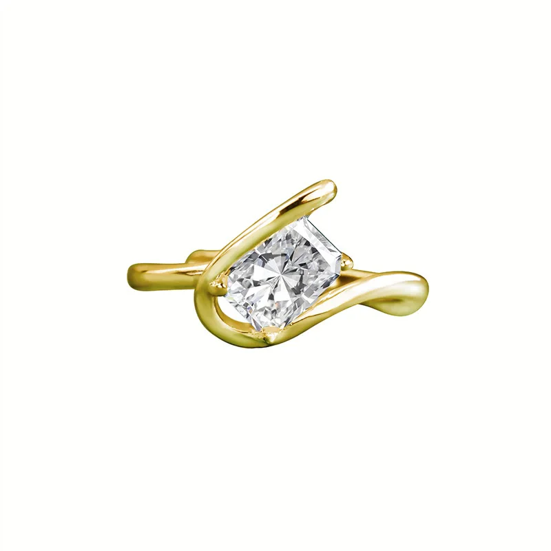 

Женское кольцо из серебра 925 пробы с позолотой и муассанитом, модное украшение неправильной формы, аксессуар для вечеринок.