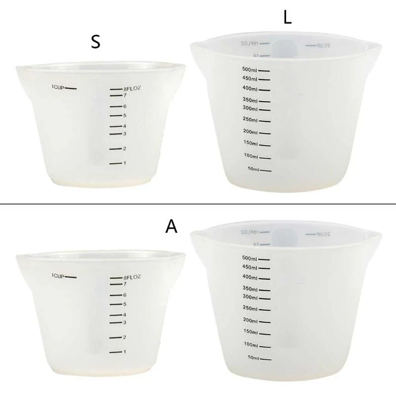 

F92D 500ml and 250ml Silicone Measuring Cups Resin Mixing Cups for Acrylic Paint Pouring Reusable Craft Measuring Cups