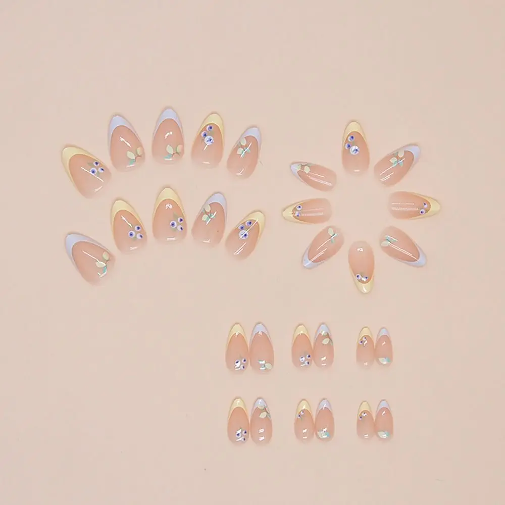 24/30 SZT. Odpinane sztuczne paznokcie 3D z efektem, różowe kokardki, brokatowe sztuczne paznokcie z naklejkami żelowymi, zielone paznokcie w kropelki dla kobiet i dziewcząt