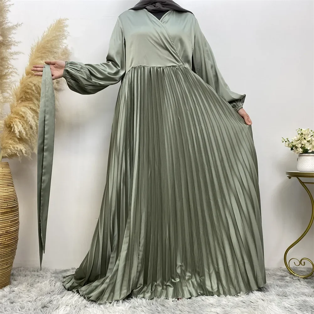 Neue Frau Muslimischen Ababya Satin Kleid Frauen Abaya Elegante Dubai Türkei Arabisch Islamischen Türkei Kaftan Saudi Muslimischen Plain Robe Kleid