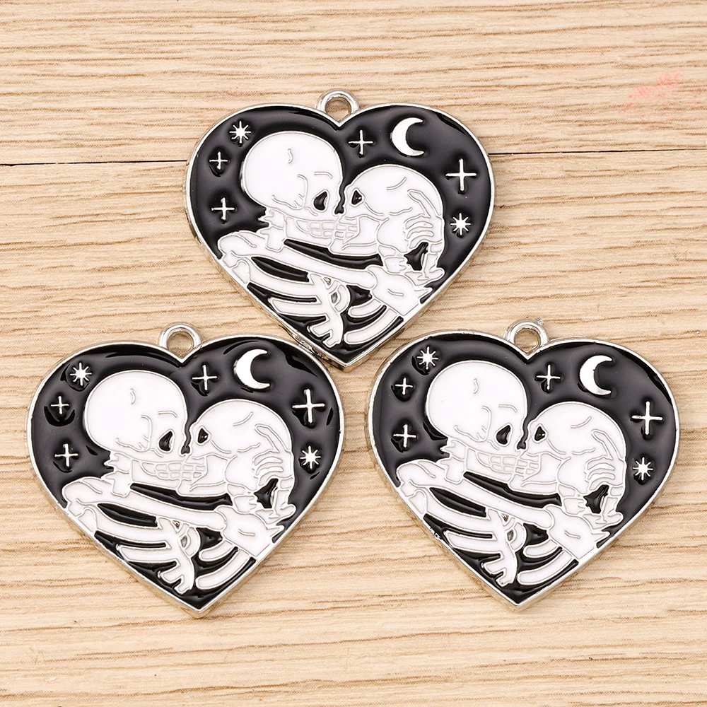 Tusember 10 Stück süße Emaille-Tarot-Karten-Charms für Schmuckherstellung, DIY, Todesschlange, Totenkopf, Herz-Anhänger, Halsketten, Armbänder, Basteln – Detail 4