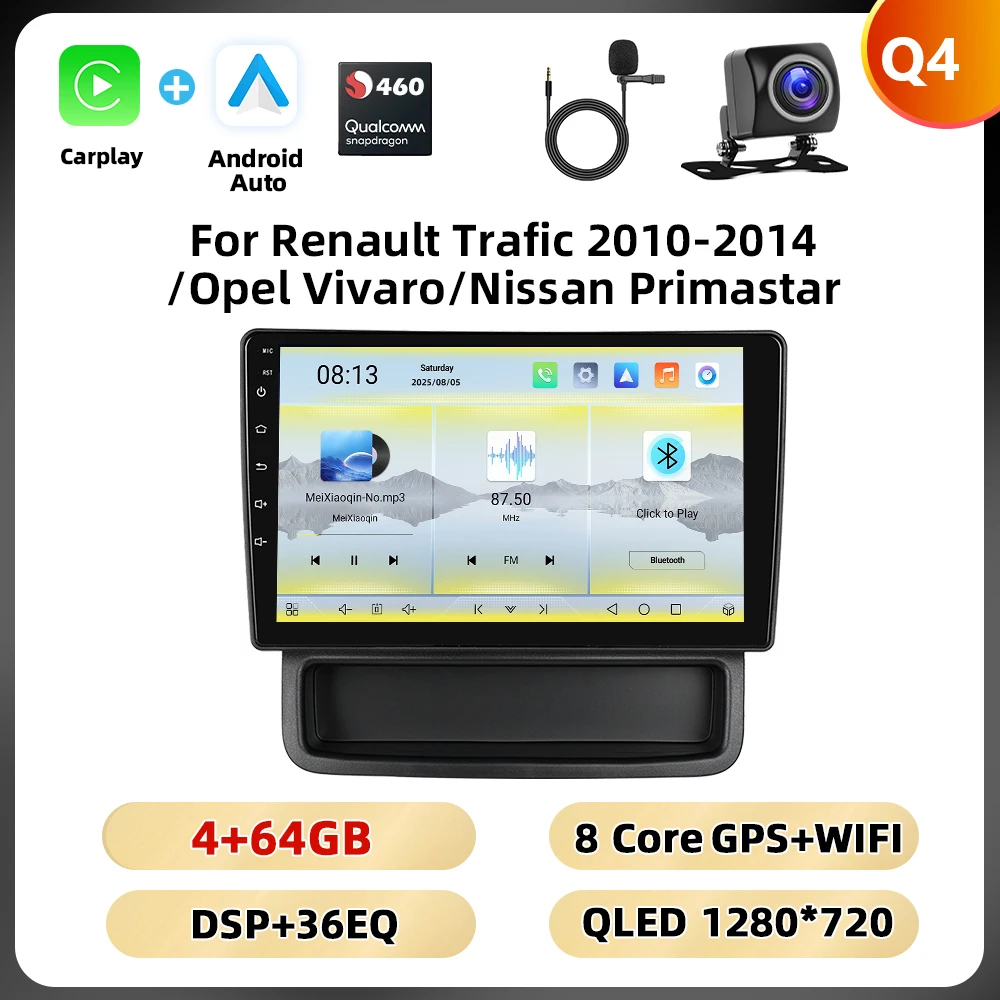 Podofo 10.1 ''8 Core Car Audio For Renault Trafic 2010-2014/Opel Vivaro/Nissan Primastar Carplay Android Auto Qualcomm DSP RDS