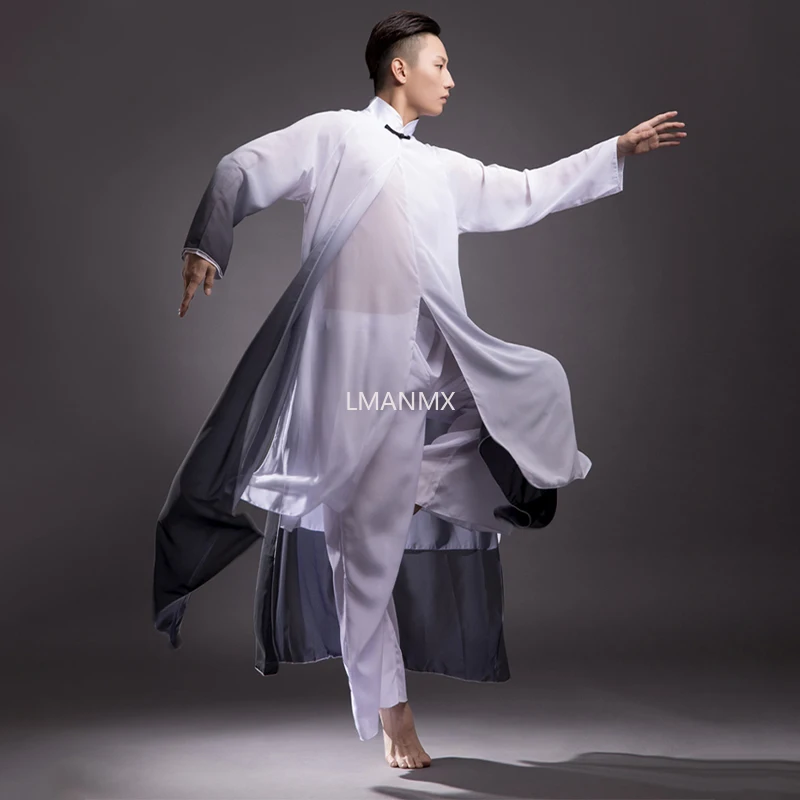 Vestuário chinês tradicional para Unisex, Chiffon Kung Fu Suit, Desgaste da Dança Clássica, Wushu Performance, Artes Marciais Show Costume, TaiChi Kung Fu