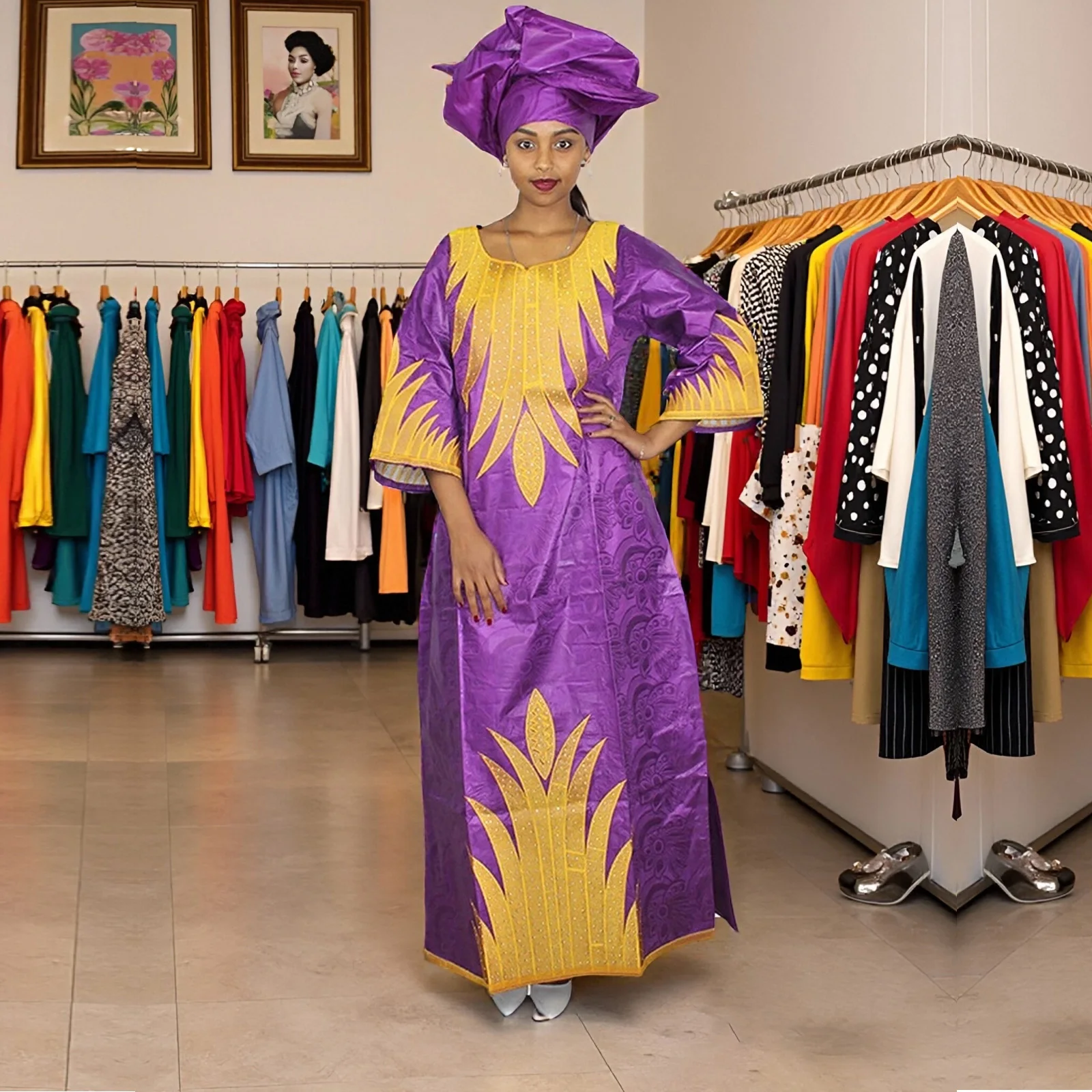 

African Attire For Women Abaya Embroidery Plus Size Elegant Party Church Dress