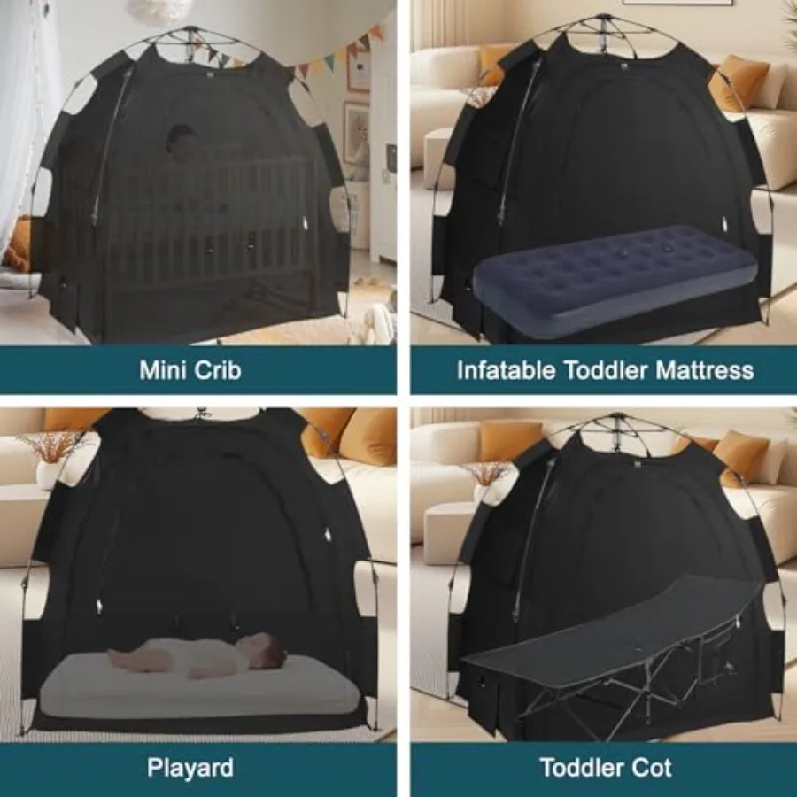 Tente occultante pour Pack N Play: dosette de sommeil portable pour bébé avec configuration 1 clic, mini housse de berceau avec moniteur et pochettes de ventilateur, blocs 95