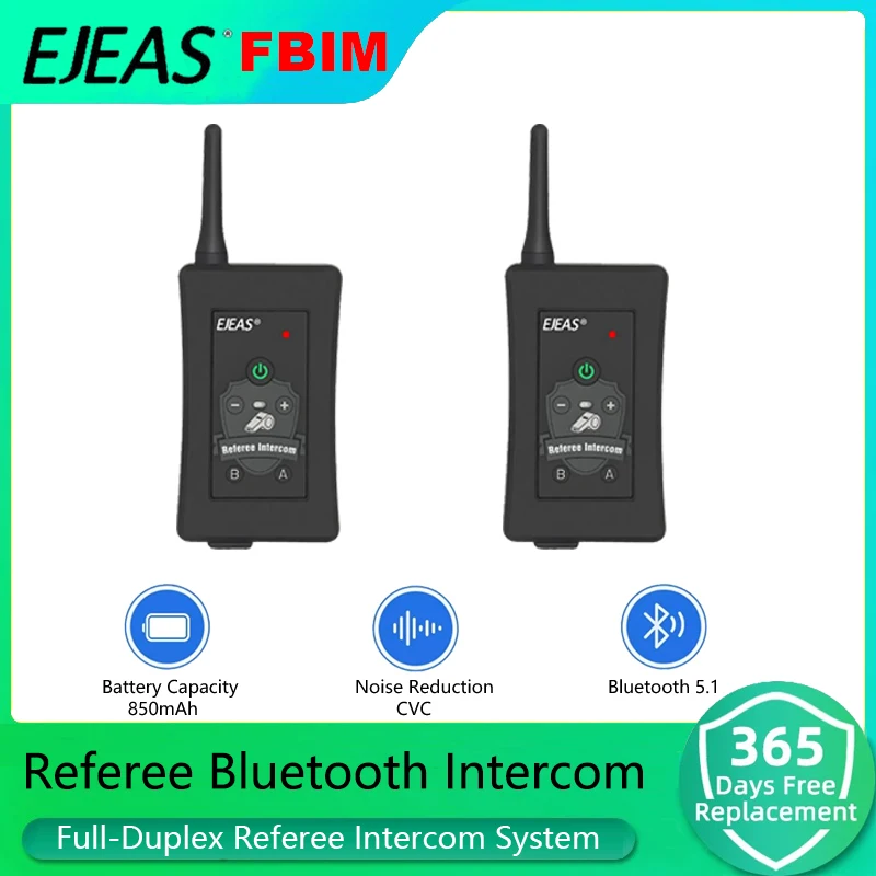 

2PCS EJEAS FBIM Football Soccer Referee BT Motorcycle Bluetooth Intercom Full Duplex Referees Headset W/FM Raido