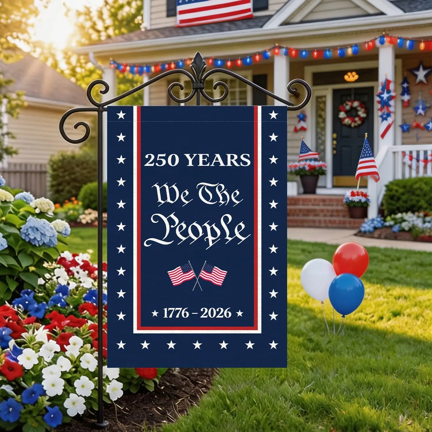 250 Years Anniversary Patriotic Garden Flag 12x18 Inch Double Sided, 4th of July Independence Memorial Day Yard Flag Outdoor PPZ