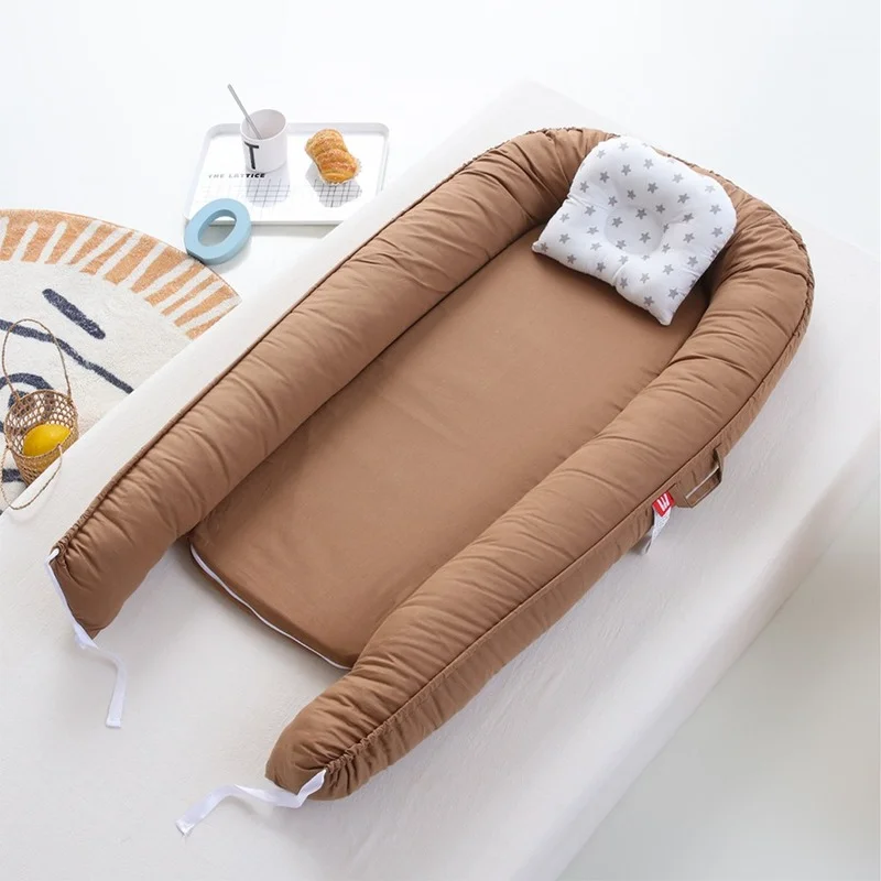 Pure Cotton Solid Color Pillowless Folding Baby Portable Crib Bed Bumper Bionic Fully Removable Travel Nest Infant Accessory