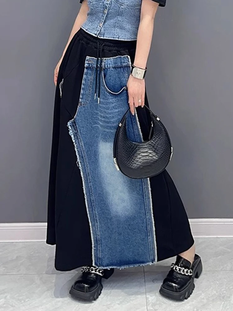 Max LuLu 2023 Autumn Fashion Streetwear Womens Fashion Luxury Loose Denim Patchwork Skirt Ladies Casual Elegant Cotton Clothes