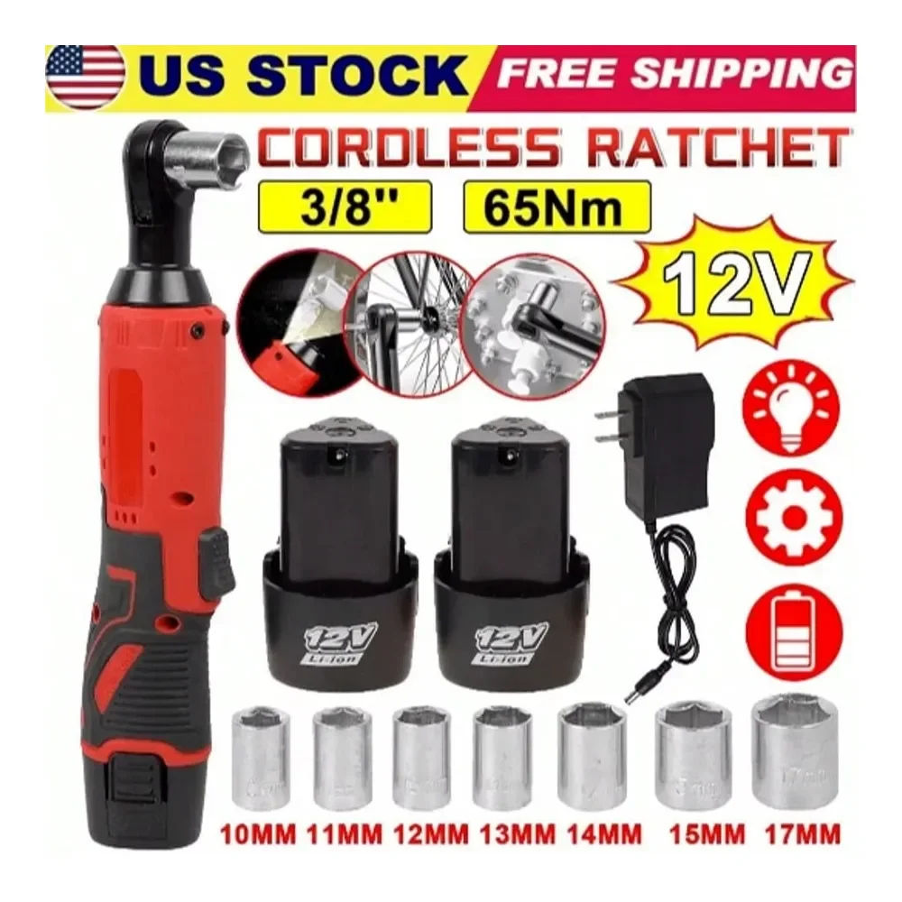

Electric Cordless Ratchet 3 8 Right Angle Wrench Impact Power Tool 2 Battery , High Torque, Versatile Uses For Car Repair Const