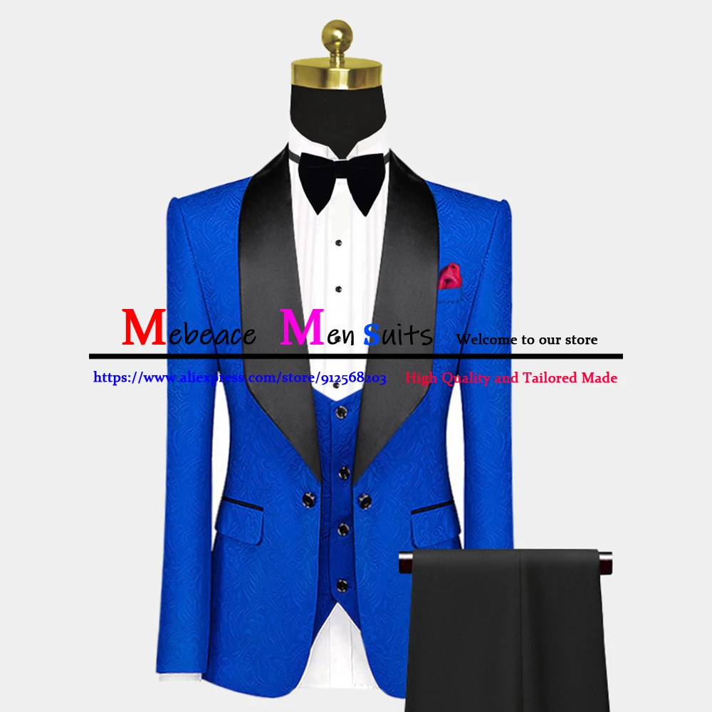 Terno masculino slim fit clássico preto jacquard terno de casamento para homens traje homme 3 peças noivo festa de casamento smoking personalizado