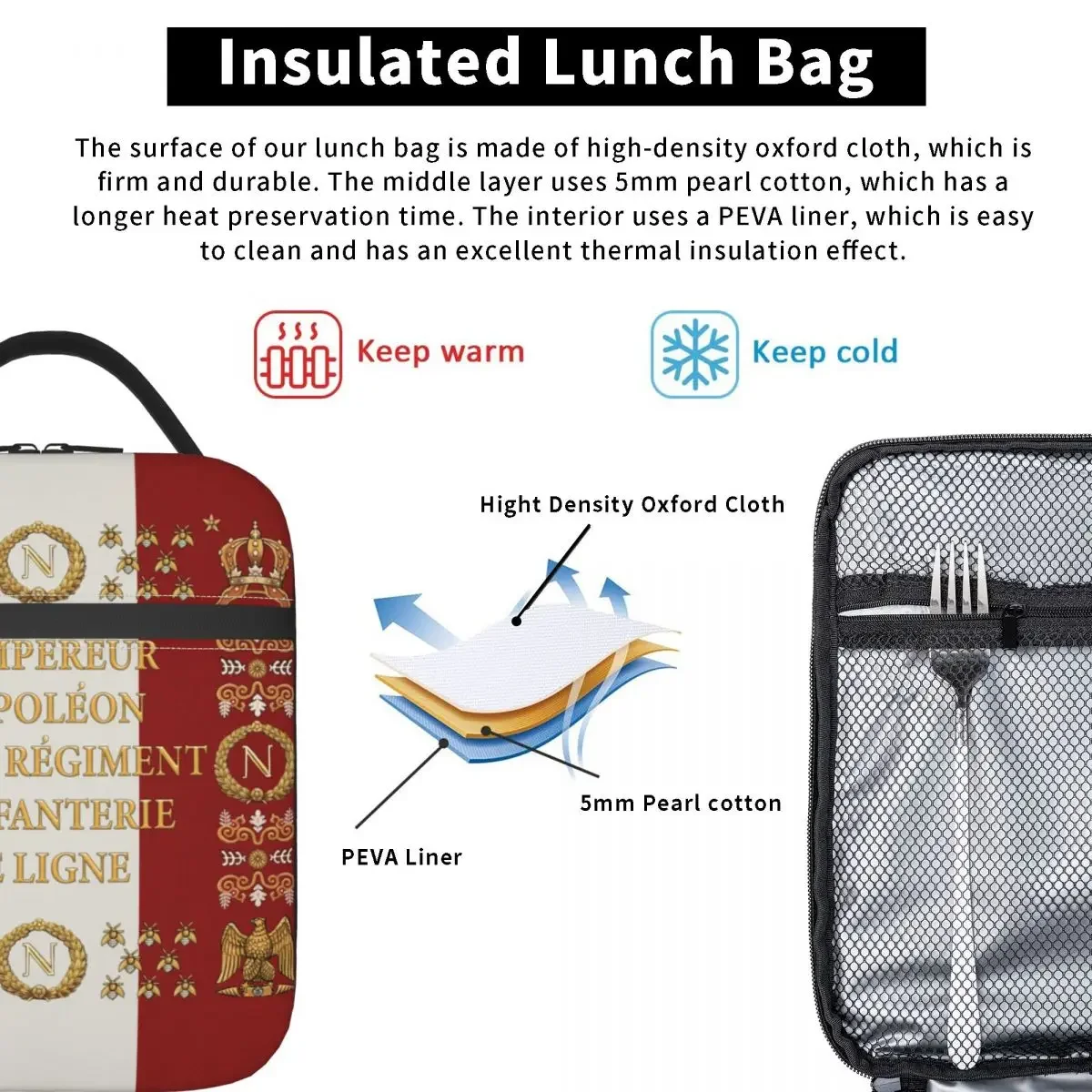 Custom Napoleonic French 85th Regimental Flag Lunch Bag Men Women Thermal Cooler Insulated Lunch Boxes for Kids School Children