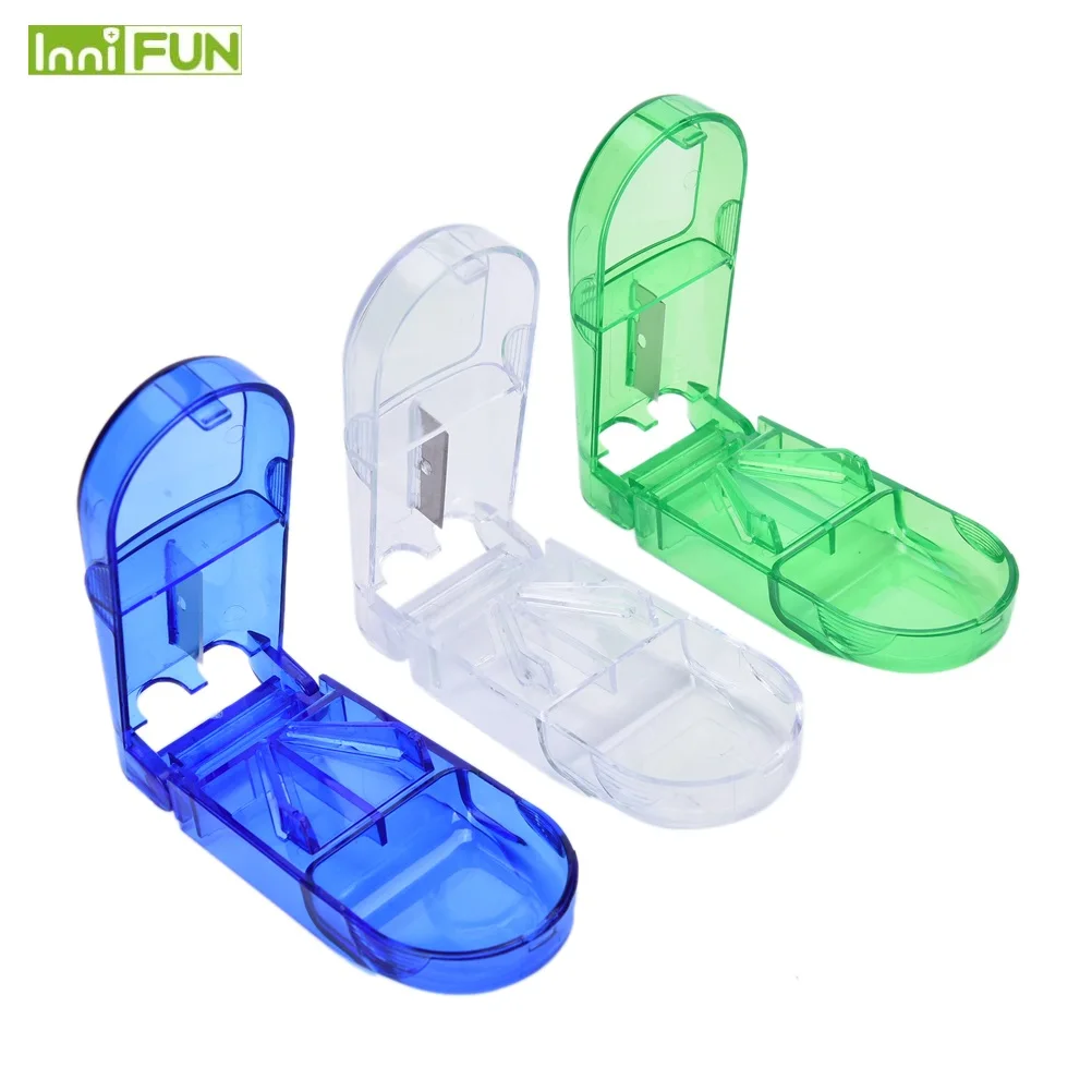 1 قطعة صندوق تخزين محمول صغير مفيد حامل حبوب الدواء اللوحي القاطع الفاصل علبة حبوب 3 ألوان