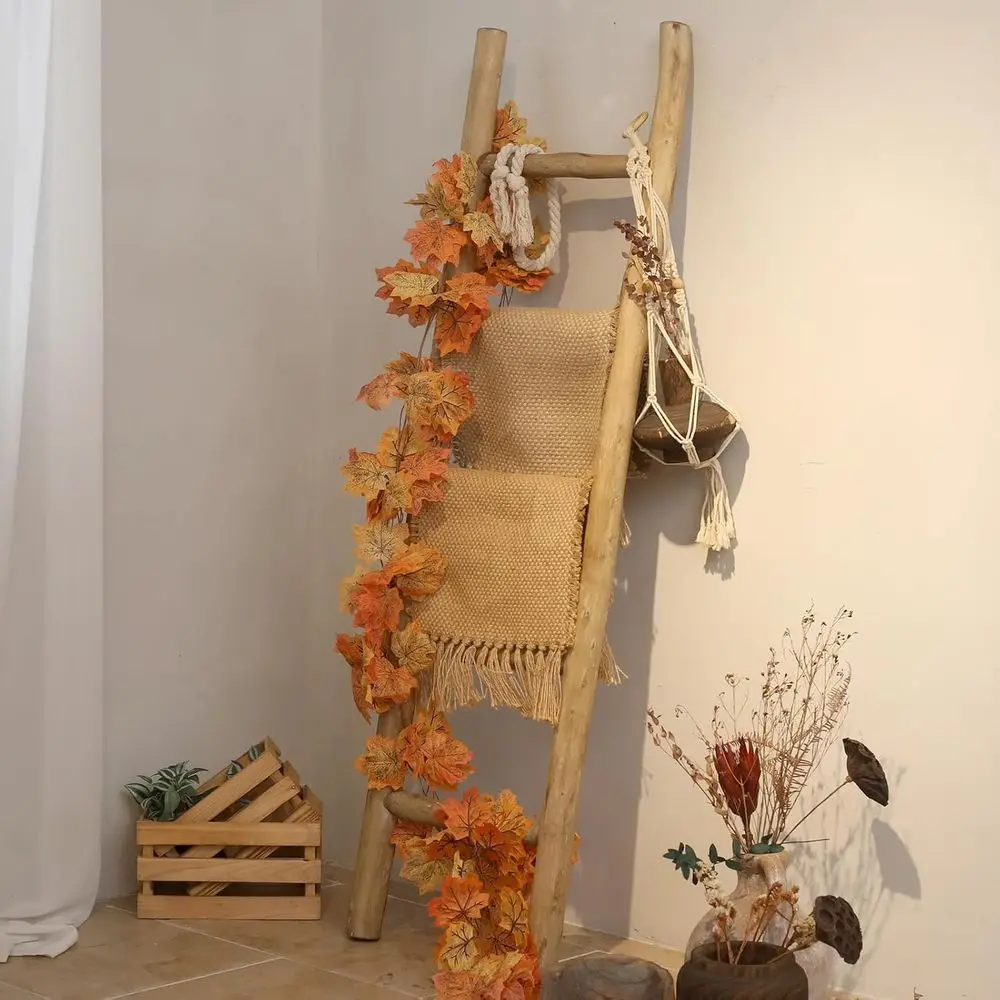 57 Escalera de manta de madera ensamblada: exhibición rústica de colcha de pared estilo granja y toallero para sala de estar y baño, marrón