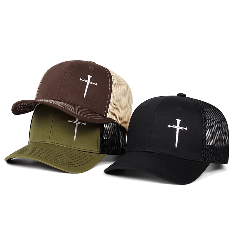 1pc Fashion HipHop Skateboard Hat Side Cross Embroidered Baseball Hat Outdoor Adjustable Decorative Sunshade Hat Unisex Mesh Hat
