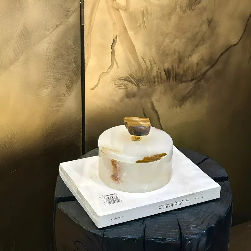 Wilderness light luxury natural jade storage tank French home desktop bedroom dresser jewelry box decorative ornament