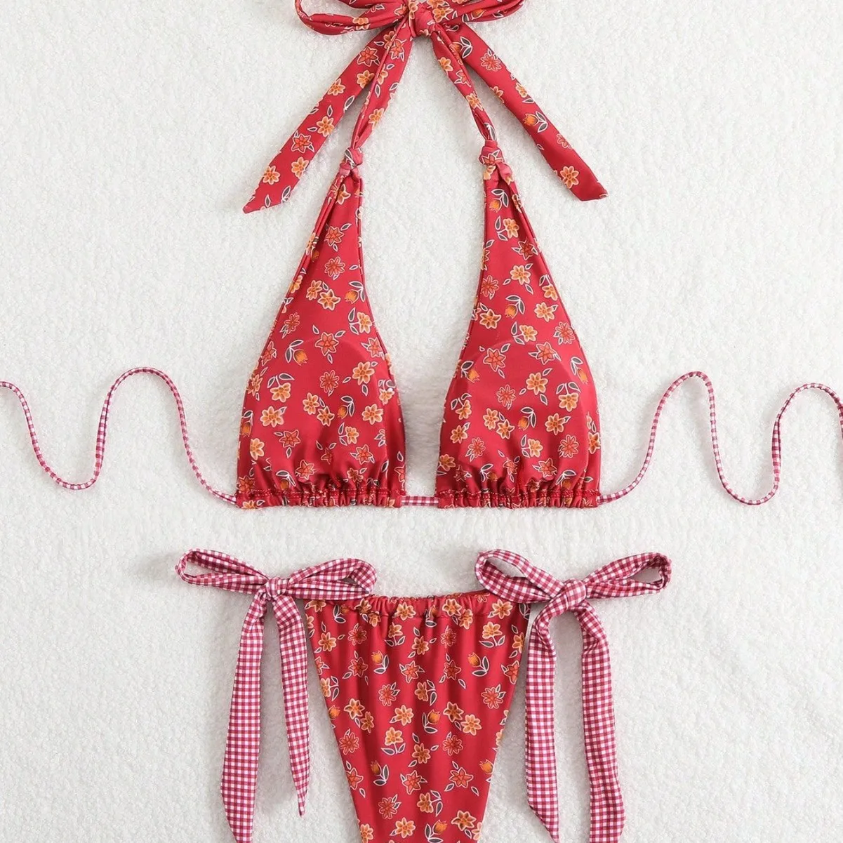 플로럴 프린트 비키니 세트 마이크로 수영복 여성 트라이앵글 수영복 밴디지 수영복 마이요 드 베인