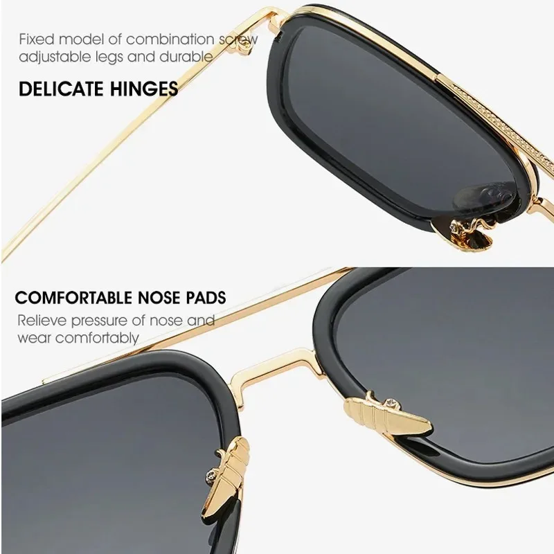 Steam Punk Tony Stark Sunglasses Men Women Fashion Square Driving Glasses Unisex Metal Frame Trendy Shades Oculos De Sol view 6
