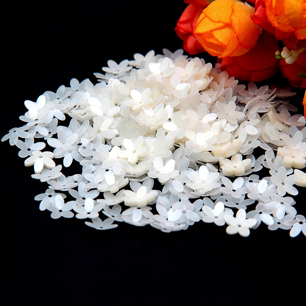 Matte White Transparent Crystal Flower Sequins, 10mm