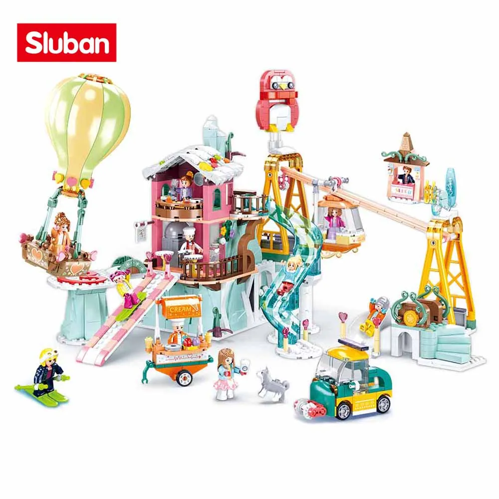 Sluban Building Block Toys Girls Dream Holiday Snow Tour 1065PCS Bricks B0962 Ski Field Compatbile With Leading Brands