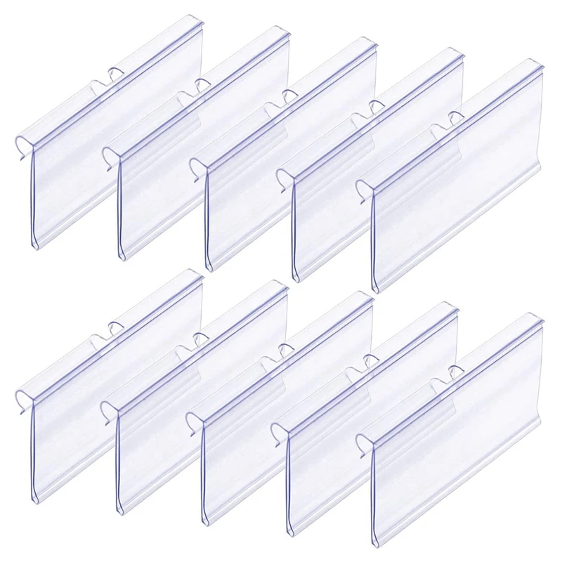 140PC 8X4.2Cm Clear Plastic Label Holders For Wire Shelf Retail Price Label Basket Labels For Storage Bins