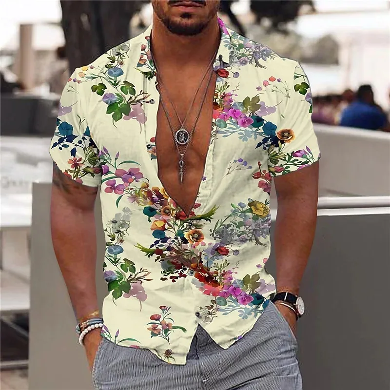 Summer Beach Shirt Men's Hawaiian Style Shirt Printed Trend Cardigan Casual Short Sleeve