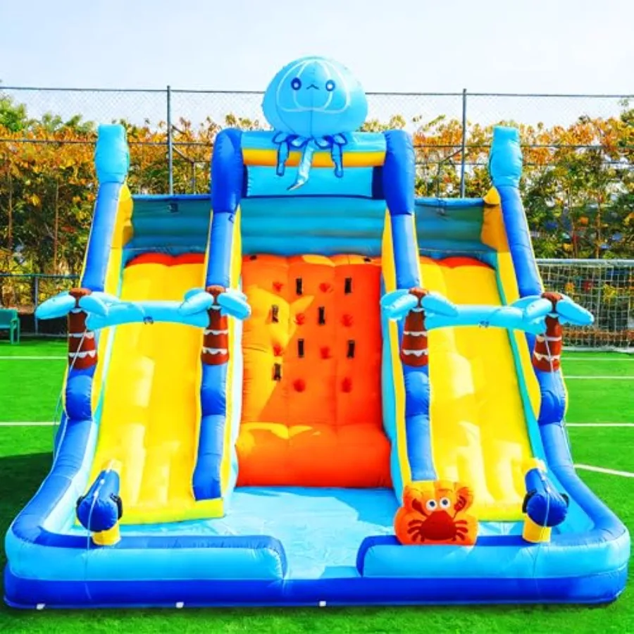 

Backyard water park for summer outdoor entertainment: 17FT Oxford fabric inflatable water slide with splash pool, blue color, d