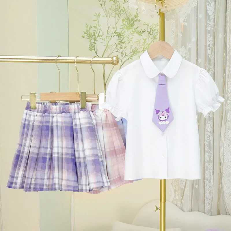 

Jk Two-Piece Set Kuromi College Style Kawaii Short Sleeve Pleated Skirt Set Anime Kuromi Skirt Child Girls Clothes festival gift
