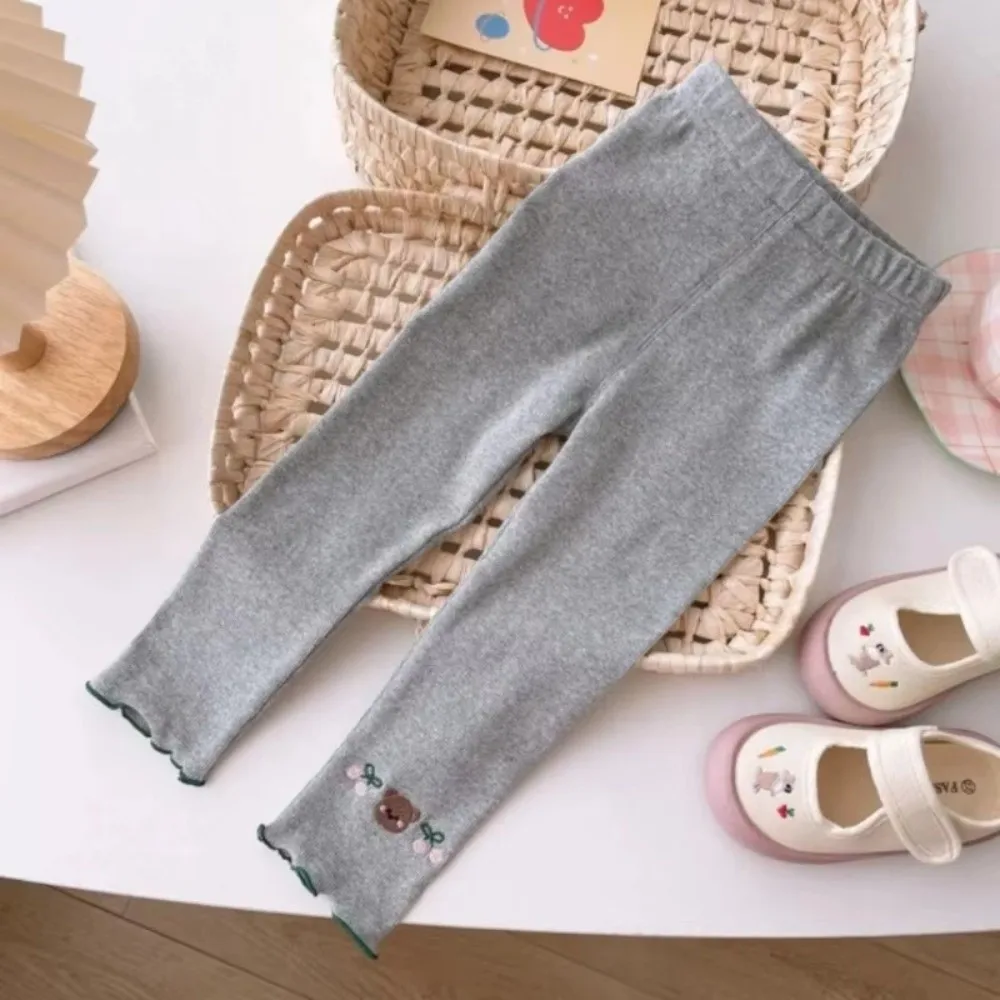 Solid Color Girls Outerwear Leggings Comfortable Cartoon Print Outfits Children Pants Korean Style Clothing Cherry Printed Pants