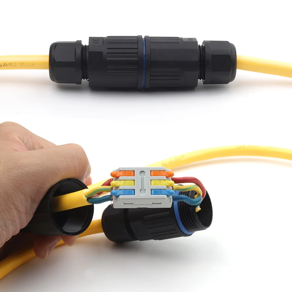 IP68 Electrical Waterproof Connector Wire Cable Outdoor Plug Straight 2/3 Pin  Quick Push in Terminal block Conductor Connector