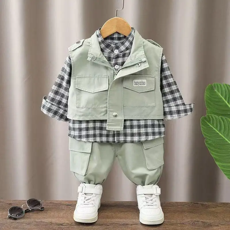 

Children's Clothing Set Baby Boys Autumn Outfit Set 2025 New Fashionable Children's Casual Vest Shirt Pants 3-piece Set 73-120CM