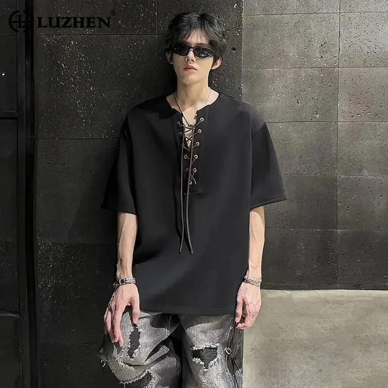 LUZHEN Design 2026 Summer Personalized Cross Weave Short Niche Sleeve T-shirts Men's Fashion Handsome High Quality Tops JY8860