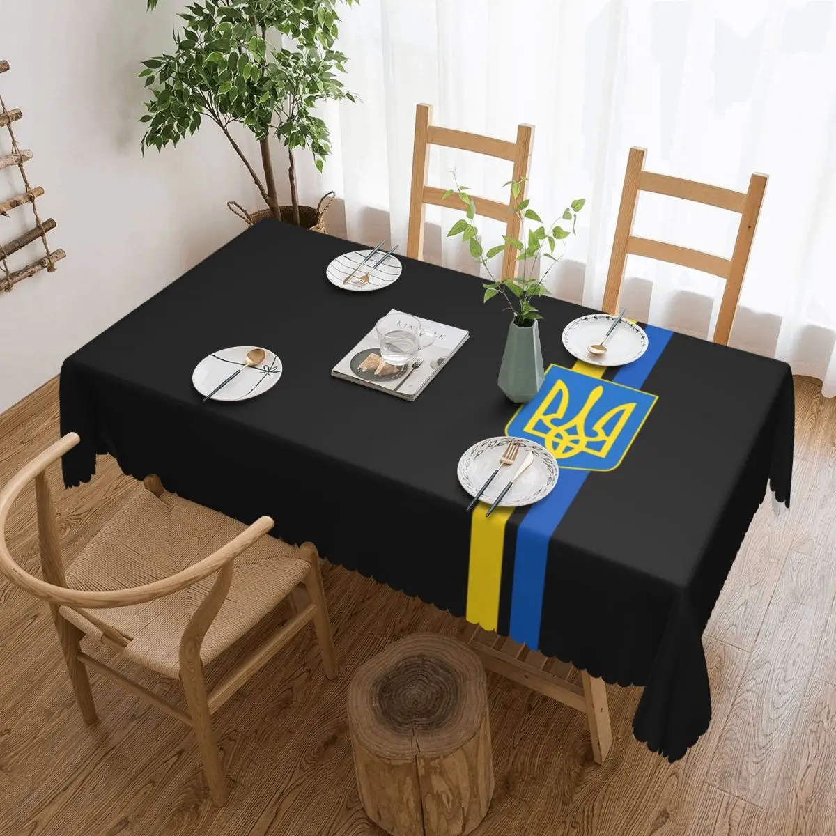 Custom Rectangular Oil-Proof Coat Of Arms Ukraine Flag Tablecloth Table Cover 45